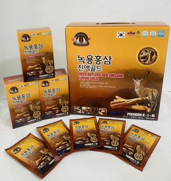 Nước Hồng Sâm Nhung Hươu Hàn Quốc Gold – Deer Antlers Red Ginseng Liquid Gold (70ml x 5 gói)/Hộp