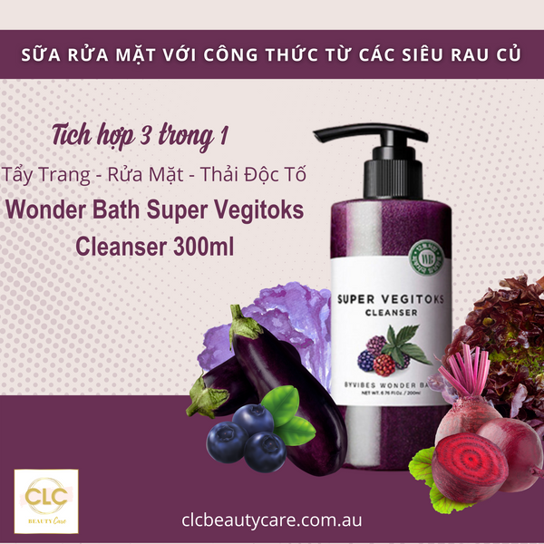 Sữa Rửa Mặt Rau Củ 3 in 1 Tẩy Trang, Rửa Mặt, Thải Độc Tố Wonder Bath Super Vegitoks Cleanser - Màu Tím 300ml