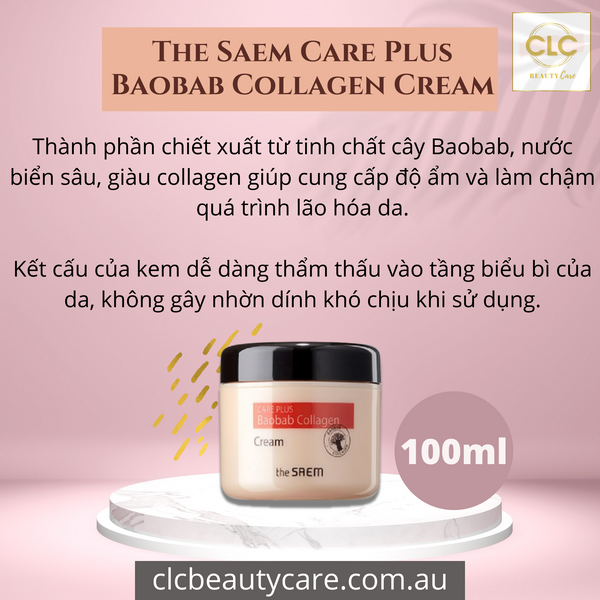 Kem dưỡng ẩm chống lão hóa da The Saem Care Plus Baobab Collagen Cream 100ml