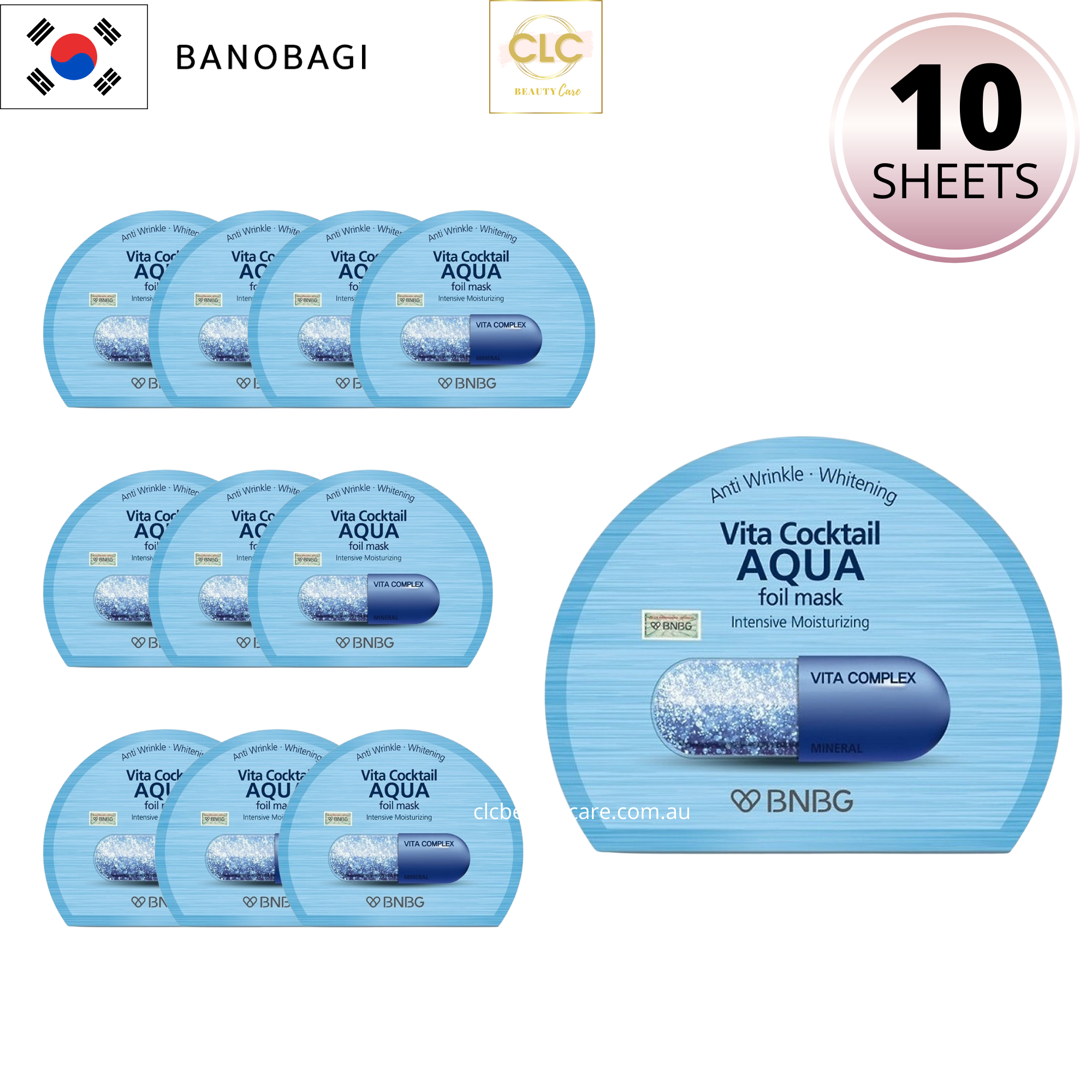 Mặt Nạ Giấy Bạc BNBG BANOBAGI Vita Cocktail Aqua Intensive Moisturizing Foil Mask 30ml - 1 Hộp 10 Masks