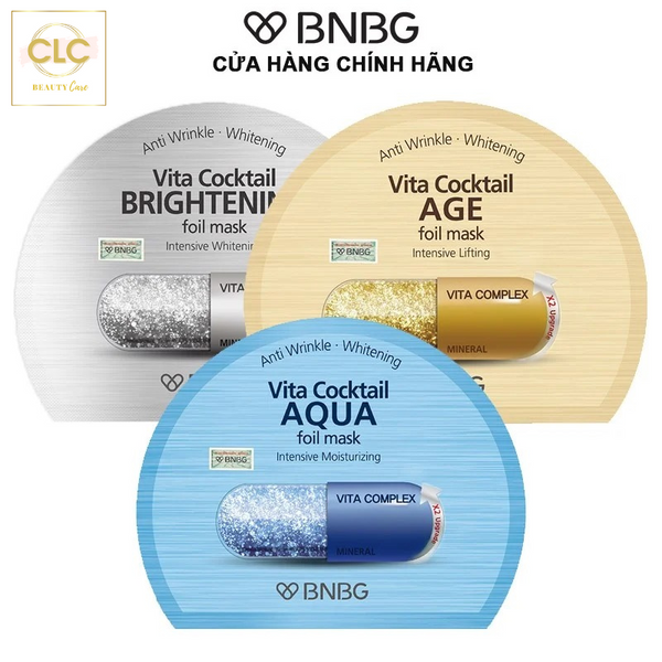 Mặt Nạ Giấy Bạc BNBG BANOBAGI Vita Cocktail Aqua Intensive Moisturizing Foil Mask 30ml - 1 Hộp 10 Masks