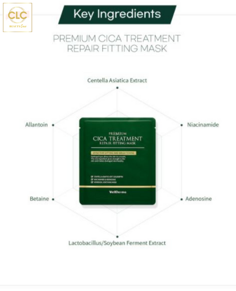Mặt Nạ Thạch Rau Má Wellderma Cica Treatment Repair Fitting Mask 25ml - 1 Hộp 4 Masks
