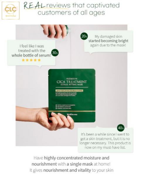 Mặt Nạ Thạch Rau Má Wellderma Cica Treatment Repair Fitting Mask 25ml - 1 Hộp 4 Masks