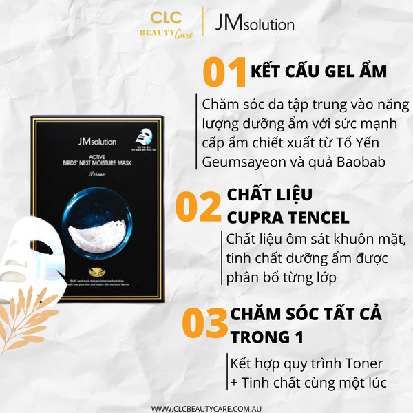 Mặt nạ tổ yến dưỡng ẩm chuyên sâu JM Solution Active Bird Nest Moisture Mask Prime 30ml - Hộp 10 masks