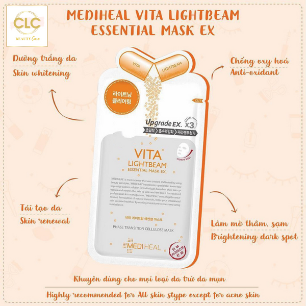Mặt Nạ Dưỡng Trắng Sáng Da Mediheal Vita Lightbeam Essential Mask EX 25ml - 1 Hộp 10 Masks