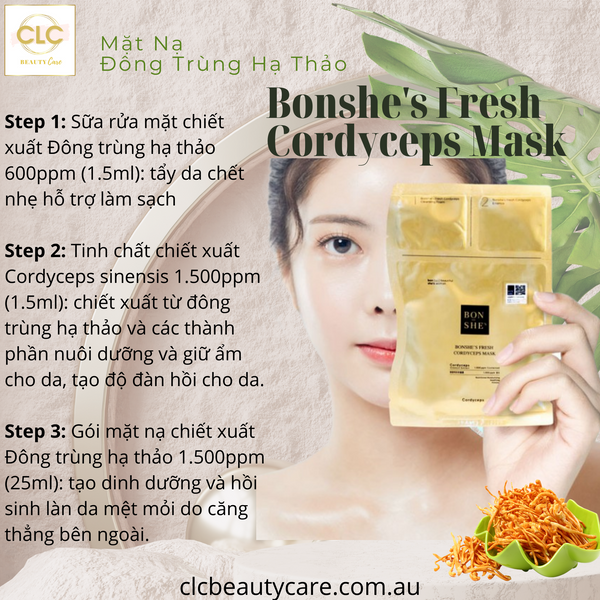 Mặt Nạ Đông Trùng Hạ Thảo Bonshe's Fresh Cordyceps Mask 28ml - 1 Hộp 6 Masks