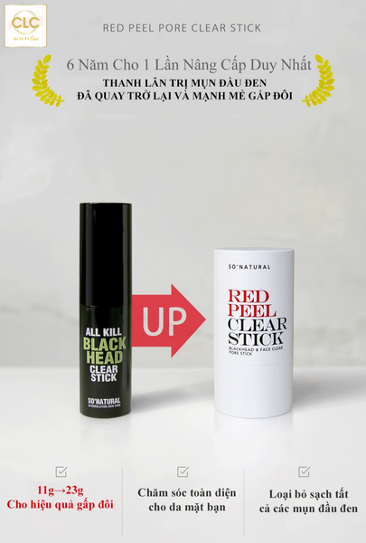 Thanh Lăn Trị Mụn Đầu Đen Hàn Quốc So'Natural Red Peel Clear Stick Blackhead & Face Clear Pore Stick 23g
