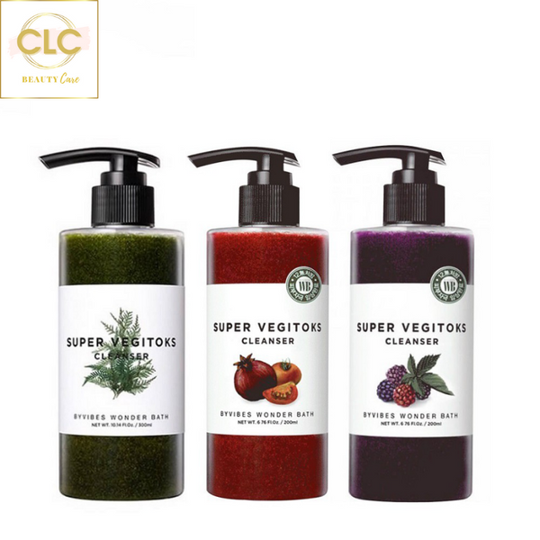 Sữa Rửa Mặt Rau Củ 3 in 1 Tẩy Trang, Rửa Mặt, Thải Độc Tố Wonder Bath Super Vegitoks Cleanser - Màu Xanh 300ml
