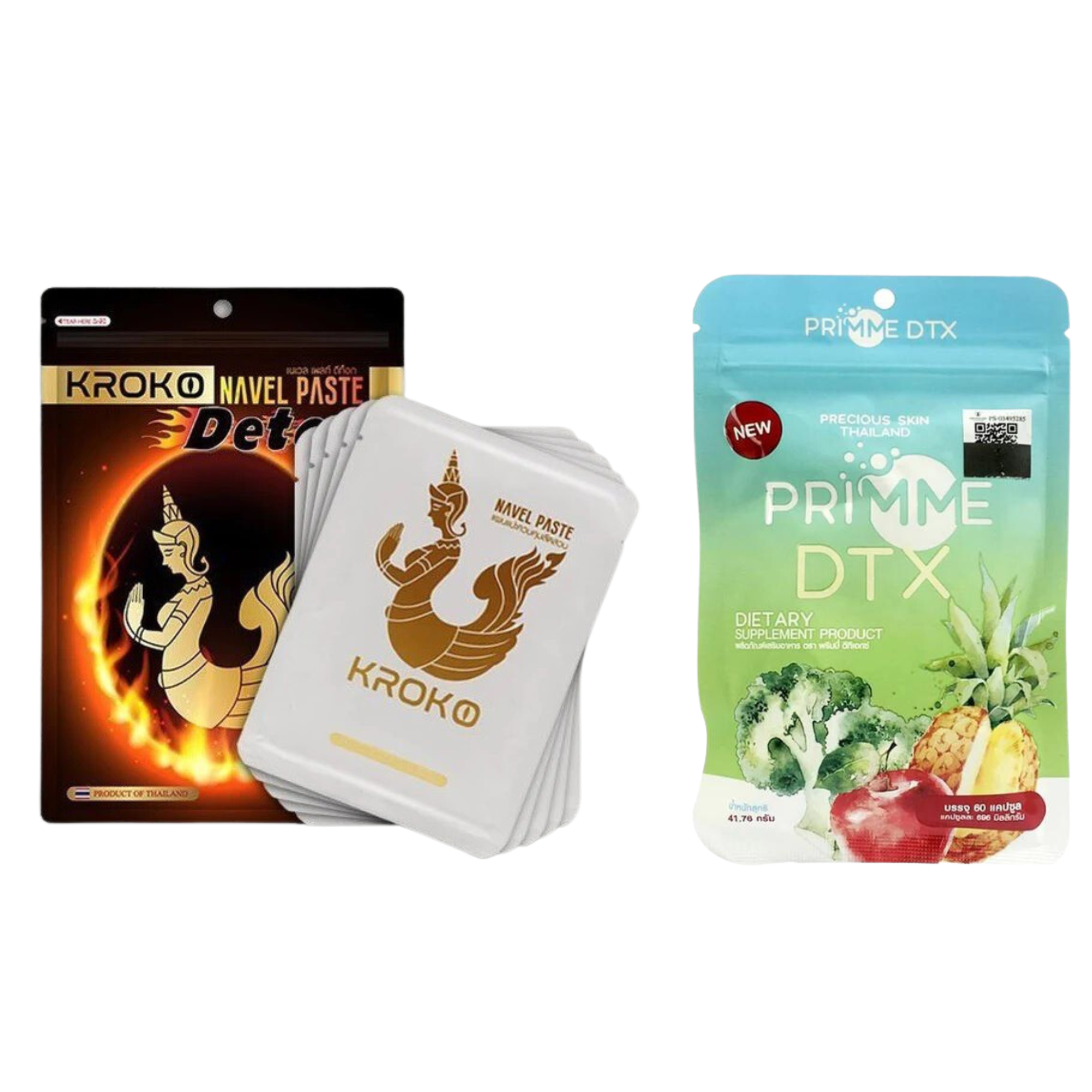 [Combo] Miếng dán tan mỡ bụng Kroko Navel Paste Detox - Viên Uống Giảm Cân Rau Củ Quả Precious Skin Primme DTX Dietary Supplement 60 viên