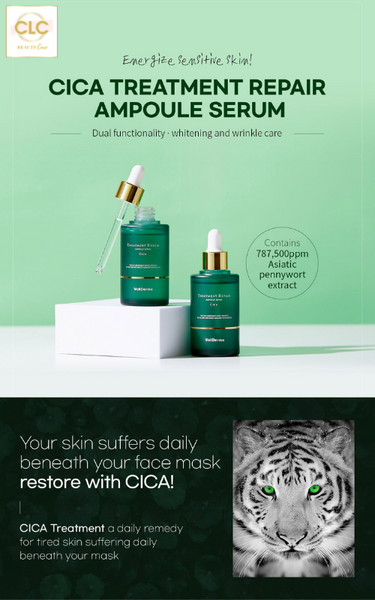 Bộ sản phẩm Wellderma Treatment Repair Ampoule Serum Cica gồm: Serum Cica và thanh lăn Roller