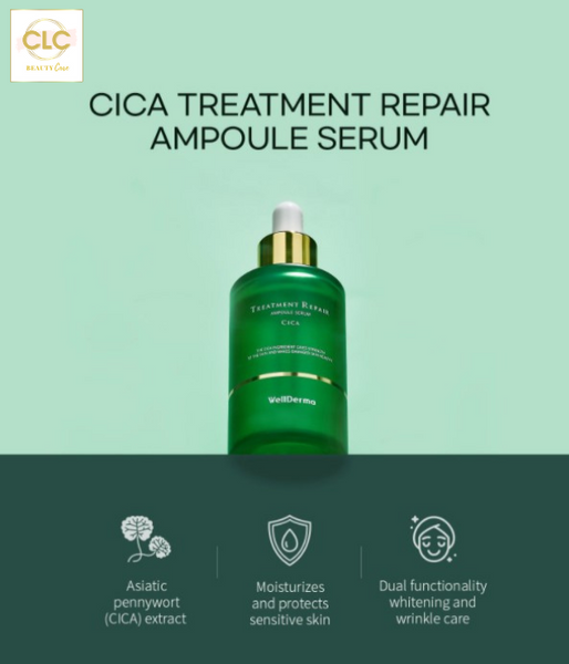 Bộ sản phẩm Wellderma Treatment Repair Ampoule Serum Cica gồm: Serum Cica và thanh lăn Roller