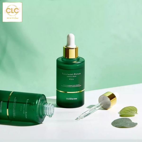 Bộ sản phẩm Wellderma Treatment Repair Ampoule Serum Cica gồm: Serum Cica và thanh lăn Roller