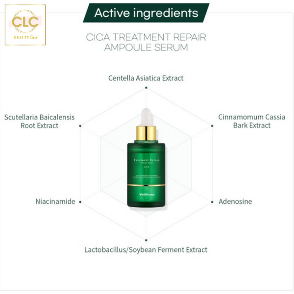 Bộ sản phẩm Wellderma Treatment Repair Ampoule Serum Cica gồm: Serum Cica và thanh lăn Roller