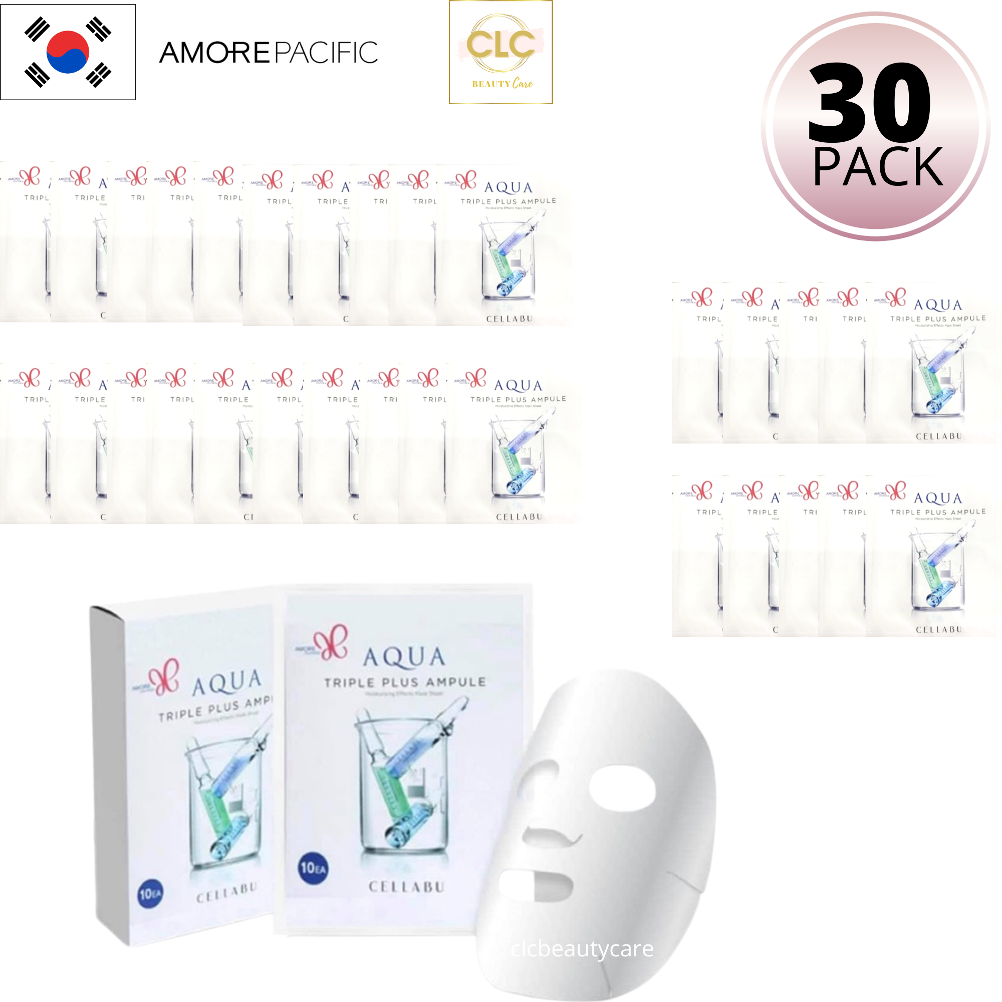 Mặt nạ cấp nước dưỡng trắng da Amore Pacific Aqua Triple Plus Ampule Cellabu Mask - 3 Hộp 30 Masks