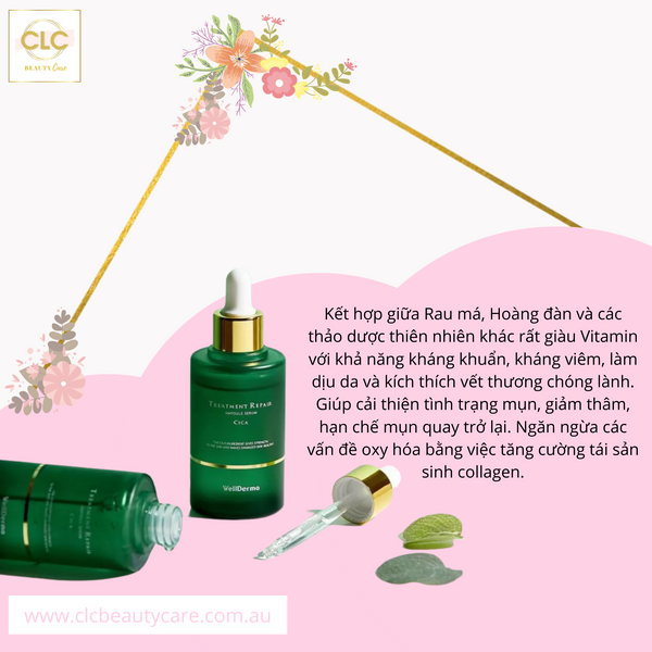 Bộ sản phẩm Wellderma Treatment Repair Ampoule Serum Cica gồm: Serum Cica và thanh lăn Roller